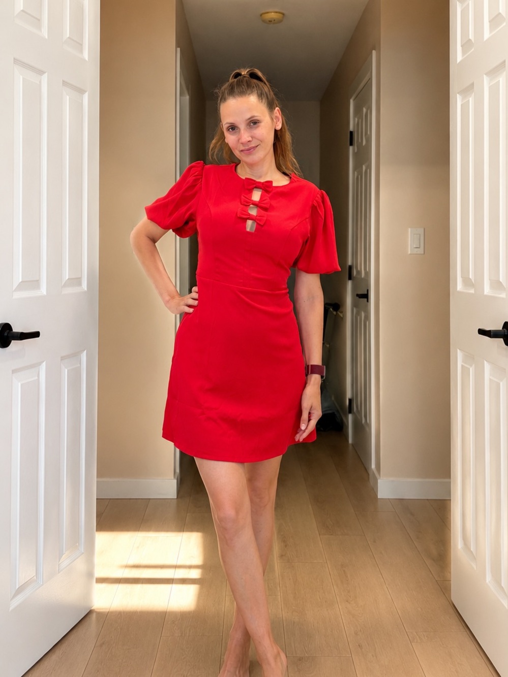 Vici Women’s Red Cutout Puff-Sleeve Mini Dress